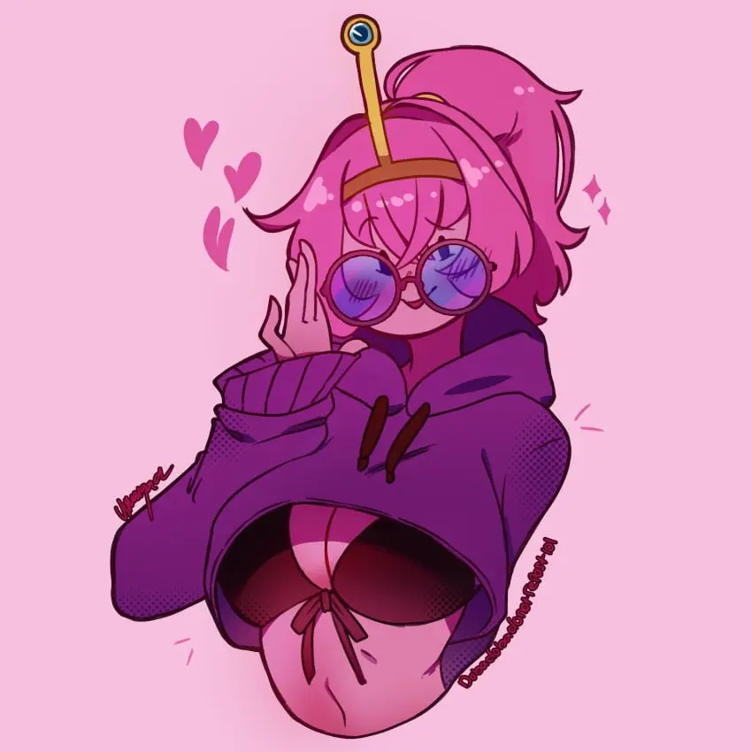 Image breasts,female,solo,bra,glasses,pink_hair,undressing,pink_body,pink_skin,adventure_time,cartoon_network,princess_bubblegum,usmangaa