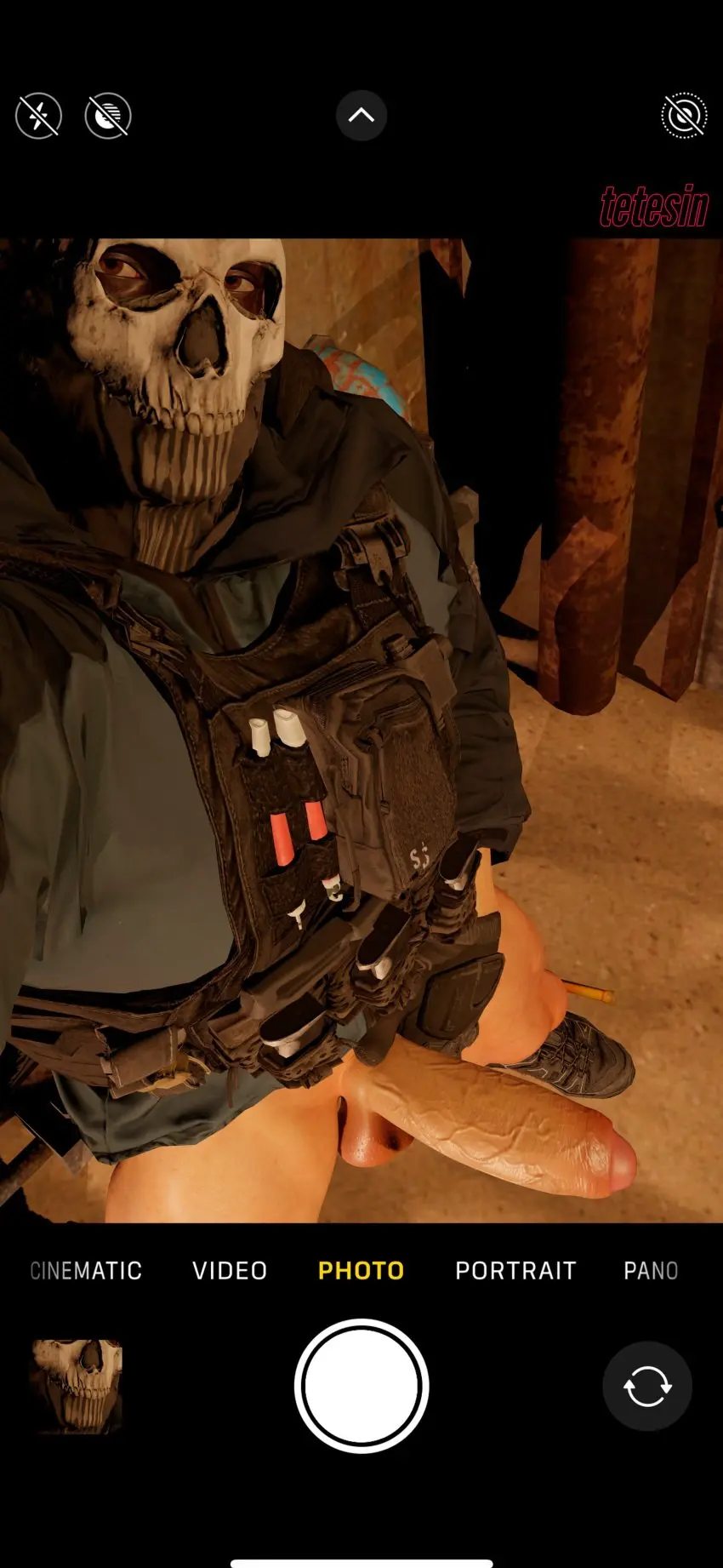 Image brown_eyes,male,penis,erection,male_only,yaoi,huge_cock,gay,bara,male_focus,phone,big_dick,mask,phone_screen,pantsless,camera_view,masked_male,masked,camera_pov,call_of_duty,call_of_duty_modern_warfare_2_(2022),ghost_(modern_warfare_2),simon_riley,semi_clothed,simon_ghost_riley,tetesin