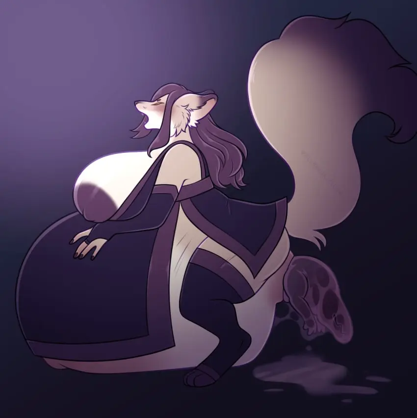 Image female,hi_res,solo,tail,pregnant,anthro,canid,canine,mammal,fox,raised_tail,hyper,hyper_pregnancy,birth,pained_expression,hands_on_belly,water_break,wellbredkitsune,nisha_(wellbredkitsune)
