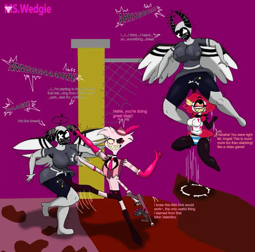 Image big_breasts, breasts, female, horns, wings, angel, demon, shortstack, hazbin_hotel, 1_eye, gun, imp, angel_dust_(hazbin_hotel), skirt_up, niffty, cuntbusting, pussy_punch, panties_visible_under_skirt, exorcist_(hazbin_hotel), mswedgie123, boob_busting, boob_punch, furry_body, kicking_crotch, lowblow, pussy_kick, pussy_shot, screan_face