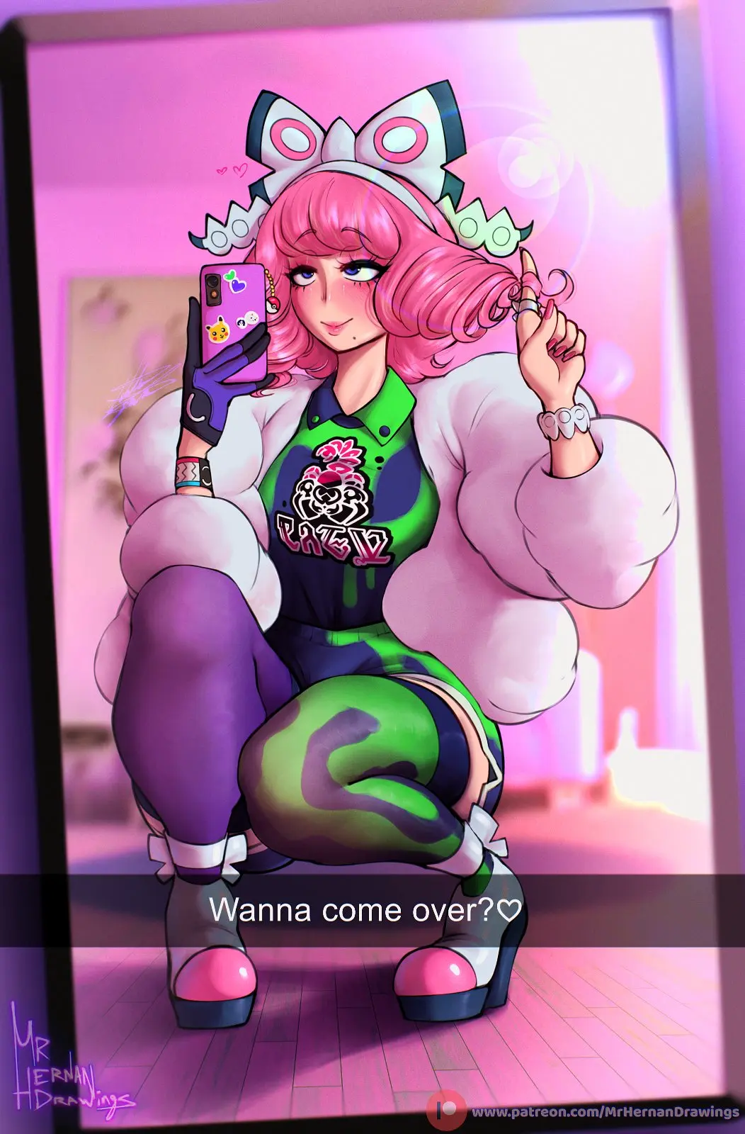 Image big_breasts,blush,breasts,female,large_breasts,pokemon,thighhighs,panties,thick_thighs,thighs,voluptuous,pink_hair,thigh_gap,pants_down,pink_eyes,lips,hair_ribbon,medium_hair,nintendo,alternate_breast_size,selfie,shirt_lift,breast_hold,covered_breasts,shorts_down,pokemon_ss,klara_(pokemon),pokemon_ss_isle_of_armor,mrhernandrawings