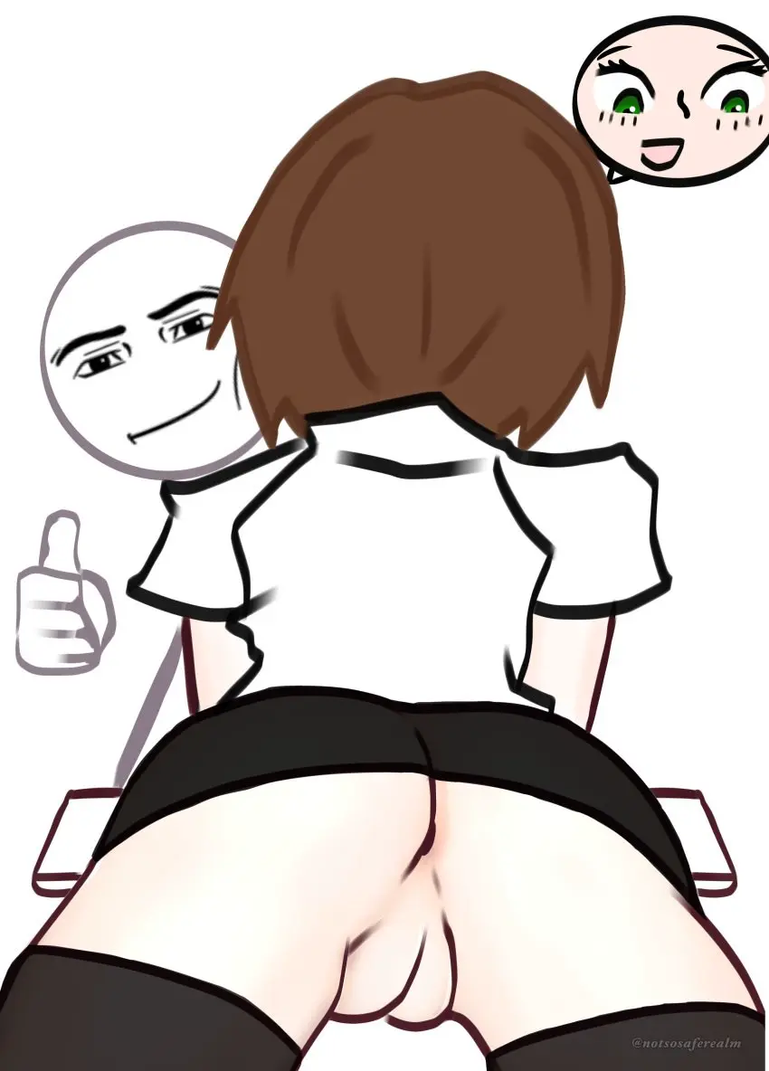 Image female,short_hair,ass,thighs,happy,anus,green_eyes,brown_hair,teacher,history_teacher_(lowgradef),lowgradef_(copyright)