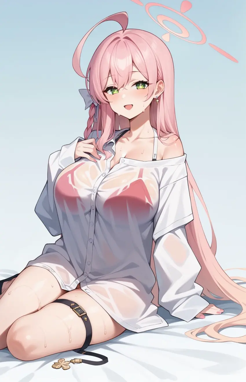 Image blue_archive, patreon, ai_generated, pink_hair, see-through_clothing, wet_clothes, hanako_(blue_archive), wet_clothing, kawaii_waifus, preview