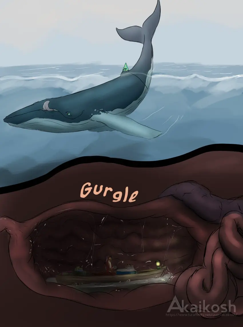 Image clothing,hi_res,male,tongue_out,tongue,hat,duo,headwear,water,watermark,artist_name,headgear,size_difference,anthro,text,green_eyes,absurd_res,ambiguous_gender,bodily_fluids,grey_body,mammal,stomach,sound_effects,2024,marine,scales,scalie,feral,red_body,red_scales,url,onomatopoeia,smaller_anthro,internal,vehicle,anthro_prey,vore,extreme_size_difference,male_(lore),lamp,food,sea,lantern,ambiguous_prey,larger_pred,smaller_prey,oral_vore,larger_feral,fully_inside,soft_vore,cetacean,feral_pred,cake,dessert,organs,whale,watercraft,birthday_cake,party_hat,boat,guts,stomach_acid,object_vore,intestines,smaller_ambiguous,akaikosh,ambiguous_pred,ardi_(darthardios),baleen_whale,humpback_whale,larger_ambiguous
