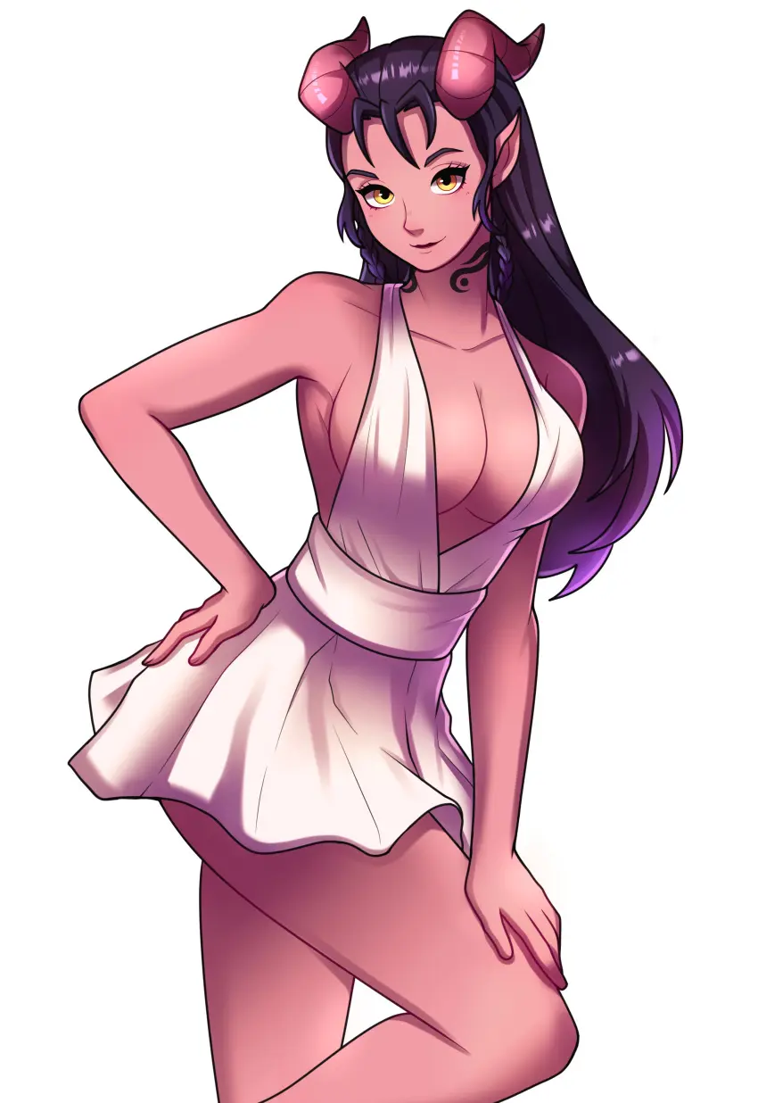 Image 1girls,big_breasts,breasts,female,large_breasts,long_hair,looking_at_viewer,smile,solo,bangs,black_hair,yellow_eyes,seductive,seductive_look,seductive_smile,thighs,orange_eyes,two_tone_hair,smiling_at_viewer,cleavage,sideboob,solo_female,tattoo,cleavage_cutout,dress,demon,original,original_character,inviting,pose,posing,purple_hair,hand_on_hip,braid,cute,demon_girl,demon_horns,presenting,sleeveless_dress,white_dress,miniskirt,revealing_clothes,sleeveless,neck_tattoo,short_dress,leg_up,red_skin,pink_skin,twin_braids,braided_hair,revealing_clothing,wholesome,succubus,facing_viewer,boob_window,confident,inner_sideboob,cleavage_dress,braids,demoness,raised_leg,cleavage_window,succubus_horns,minidress,low_neckline,artistic,confident_female,confident_smile,revealing,dahlia_(day_of_wrath),day_of_wrath,day_of_wrath_(doom_fanfic),infinitypilot,1pgjsf1