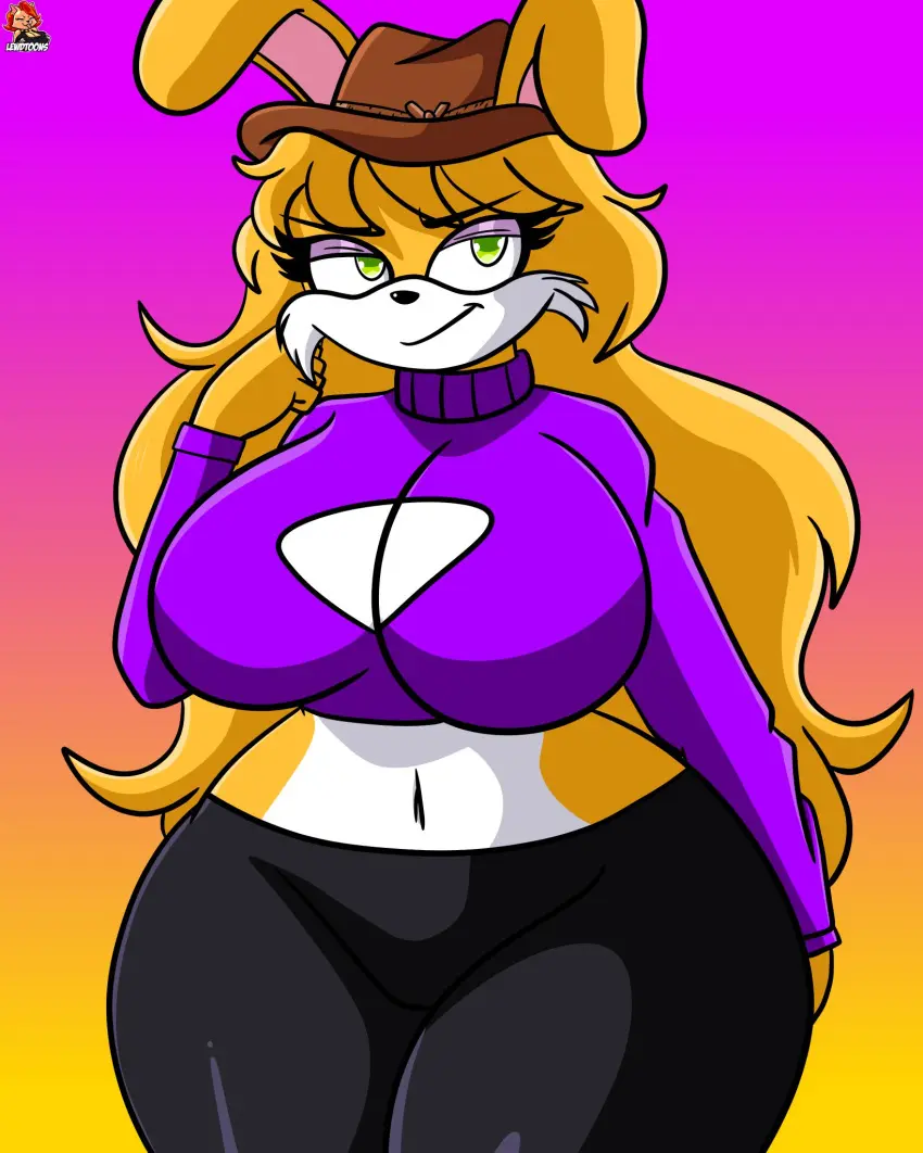 Image 1girls,big_breasts,breasts,clothed,clothing,female,female_only,large_breasts,long_hair,simple_background,solo,furry,thick_thighs,thighs,wide_hips,hips,cleavage,eyelashes,solo_female,huge_breasts,anthro,furry_female,blonde_hair,green_eyes,thick,curvy,curvy_body,curvy_figure,bunny_ears,bunny_girl,rabbit_ears,fur,mammal,two_tone_body,two_tone_fur,yellow_body,yellow_fur,eyeshadow,makeup,big_thighs,thick_legs,black_nose,sega,sonic_(series),sonic_the_hedgehog_(series),sweater,commission,rabbit,yellow_skin,crop_top,rabbit_girl,open_topwear,taller_female,bunny,cowboy_hat,archie_comics,sonic_the_hedgehog_(archie),sonic_the_hedgehog_(comics),spandex,lewdtoons,bunnie_rabbot,crop_sweater