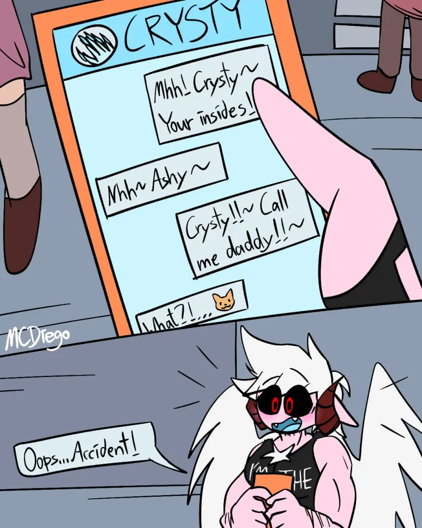 Image red_eyes,white_hair,male,muscular,muscular_male,horns,angel_wings,wings,text,facial,angel,demon,original,original_character,pointy_ears,shocked,outdoors,public,pecs,oc,outside,tank_top,phone,pink_skin,fat,overweight,beard,black_sclera,majin,shocked_expression,muscles,facial_hair,phone_screen,hairy,overweight_male,body_hair,sexting,roleplay,accident,awkward,mobile_phone,top,ash_(ashdiary),bbm,mcdiego,pride,accidental,awkward_situation,chatting,mobile,texing