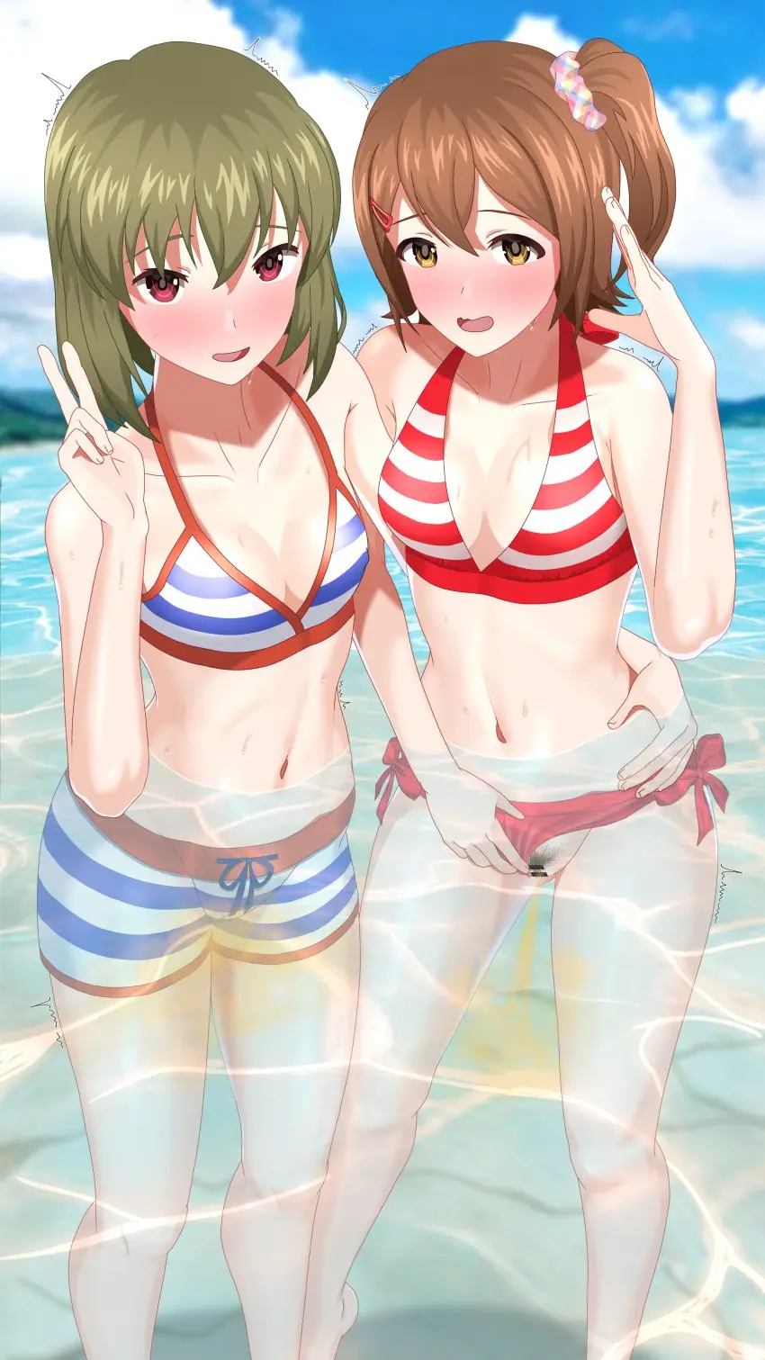 Image female,hi_res,2girls,pussy,bikini,water,swimsuit,censored,pubic_hair,cameltoe,green_hair,bar_censor,japanese_text,swimwear,peeing,swimming_trunks,idolmaster_million_live!,urine,urine_stream,urinating_female,urination,urinating,peeing_together,urine_pool,two-piece_swimsuit,reupload,swim_trunks,peeing_underwater,kasuga_mirai,nagayoshi_subaru,swim_pants,toritori_miri,trunks