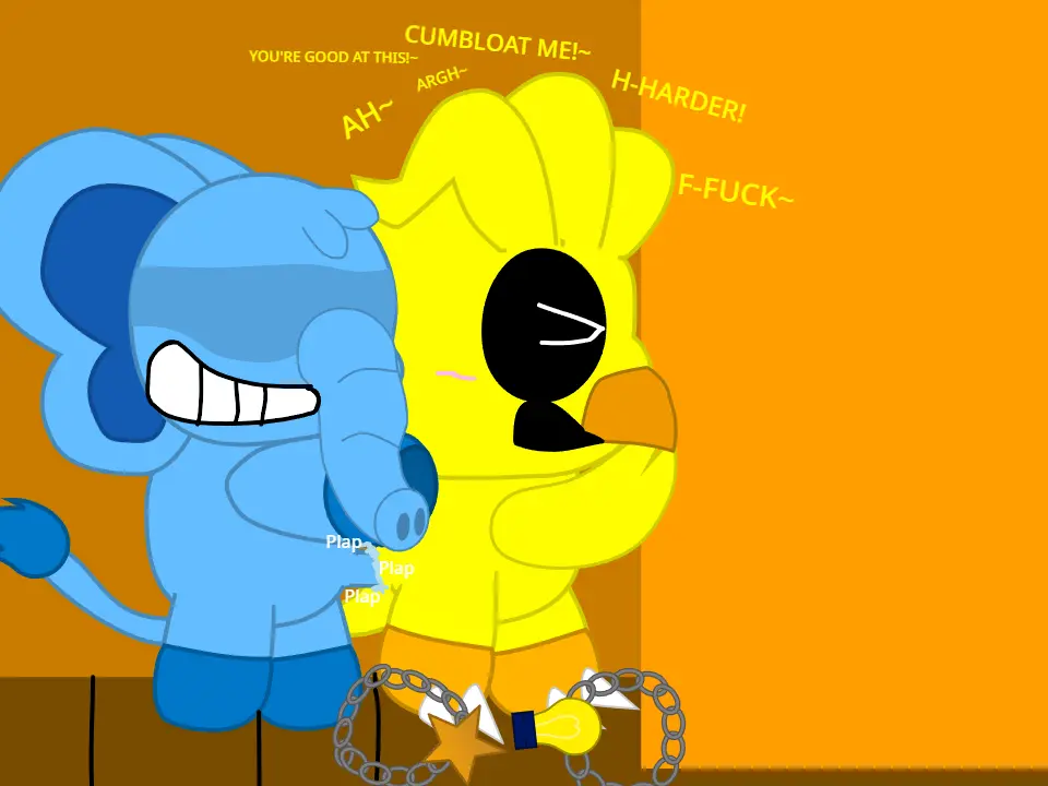 Image male,sex,male/male,grin,anthro,text,tagme,gay_sex,yellow_body,yellow_fur,furry_only,anthro_only,no_humans,yellow_skin,cyan_skin,anthro_on_anthro,chicken,gallus_(genus),critters_(poppy_playtime),poppy_playtime,poppy_playtime_(chapter_3),smiling_critters,gallus,kickinchicken,kickinchicken_(poppy_playtime),plap_(sound),elephant,trunk_(anatomy),clothes_on_floor,bubba_bubbaphant,cyan_body,cyan_fur,trunk,blue_cum,shadowed_eyes,leaning_on_wall,furry_only_,orange_wall