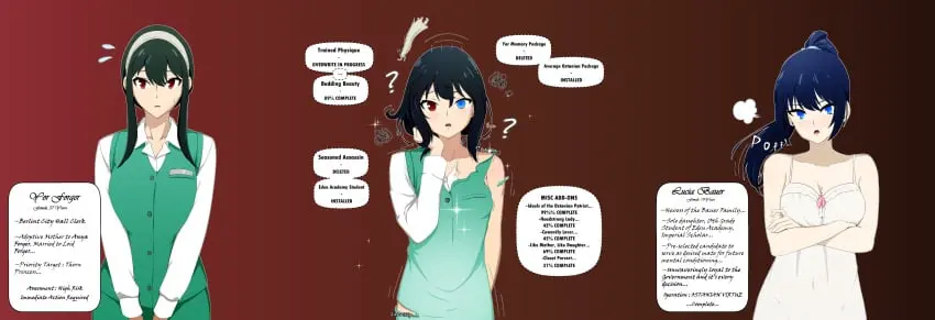 Image 1girls,big_breasts,breasts,female,hi_res,highres,red_eyes,blue_eyes,blue_hair,ponytail,green_hair,torn_clothes,transformation,spy_x_family,yor_briar,yor_forger,brainwashing,eye_color_change,hair_color_change,identity_death,transformation_sequence,nightgown,tearing_clothes,mental_transformation,height_reduction,age_regression,clothing_transformation,tgyaker