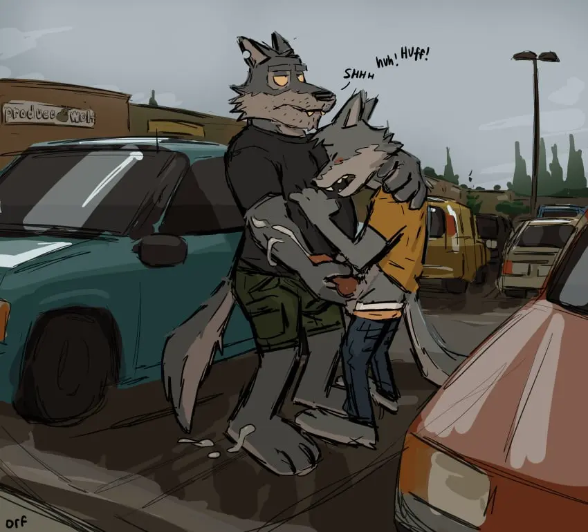 Image 2023,blush,clothed,clothing,hi_res,open_mouth,pants,shirt,cum,male,penis,tail,underwear,colored,sex,barefoot,duo,erection,feet,sky,male/male,digital_drawing_(artwork),digital_media_(artwork),eyebrows,orange_clothing,teeth,balls,hair,size_difference,anthro,text,red_penis,absurd_res,half-closed_eyes,cloud,closed_eyes,ejaculation,looking_pleasured,bulge,genital_fluids,handjob,orgasm,public,bodily_fluids,canid,canine,canis,fur,genitals,grey_body,grey_fur,mammal,multicolored_body,multicolored_fur,two_tone_body,two_tone_fur,wolf,orange_shirt,shorts,english_text,cum_on_feet,partially_clothed,black_nose,narrowed_eyes,biped,outside,cumshot,tree,4_fingers,fingers,signature,toes,penile,animal_genitalia,animal_penis,canine_genitalia,canine_penis,knot,plant,tuft,topwear,detailed_background,moan,orgasm_face,denim,jeans,younger_male,cum_on_ground,black_clothing,green_clothing,yellow_sclera,bottomwear,incest_(lore),parent_(lore),vehicle,black_shirt,holding_penis,mature_male,3_toes,age_difference,older_male,car,green_bottomwear,father_(lore),father_and_child_(lore),parent_and_child_(lore),stubble,black_topwear,yellow_clothing,facial_tuft,public_sex,building,sign,holding_partner,cheek_tuft,outside_sex,bored,denim_bottomwear,denim_clothing,two_tone_tail,father_and_son_(lore),parent_and_son_(lore),son_(lore),truck_(vehicle),grey_eyebrows,green_shorts,cum_on_arm,grey_balls,yellow_underwear,orange_topwear,street_lamp,holding_another's_penis,van,parking_lot,orf,eddie_(orf),sam_(orf),black_car,blue_car,medium_truck,overcast,red_car,shush,vocalization