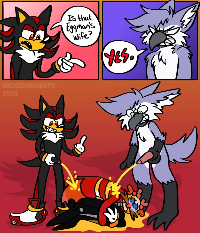 Image hi_res,human,male,penis,colored,duo,male/male,anthro,mythology,absurd_res,comic,genital_fluids,bodily_fluids,genitals,mammal,sega,sonic_(series),sonic_the_hedgehog_(series),avian,mythological_creature,peeing,hedgehog,eulipotyphlan,peeing_on_another,urine,gryphon,mythological_avian,dr._eggman,shadow_the_hedgehog,wickedwhiskerz