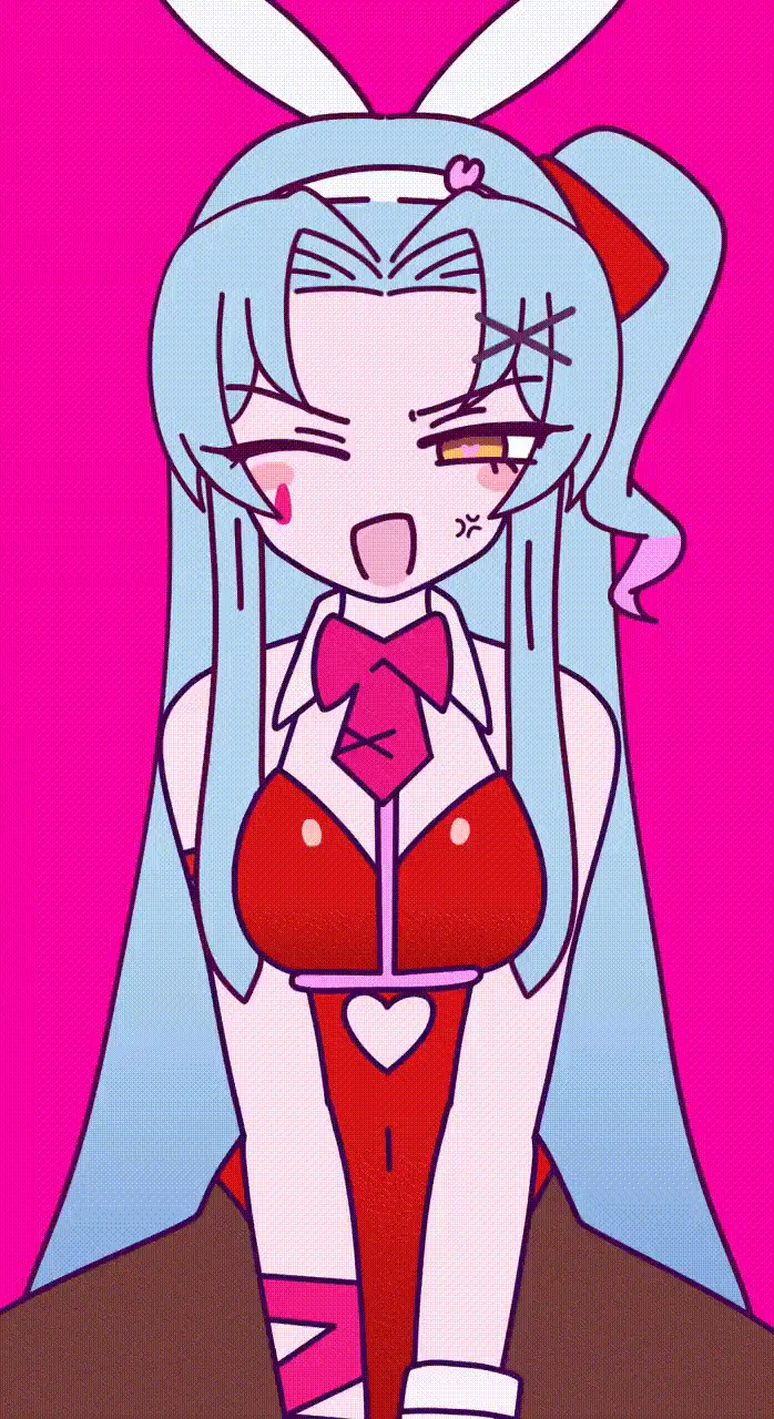 Image 1girls, big_breasts, breasts, clothing, female, long_hair, blue_hair, heart-shaped_pupils, yellow_eyes, one_eye_closed, bunny_ears, animated, bunnysuit, angry, corset, anger_vein, pantyhose, library_of_ruina, project_moon, lobotomy_corporation, angela_(lobotomy_corporation), rabbit_hole_(vocaloid), rabbit_hole_(deco*27/caststation)
