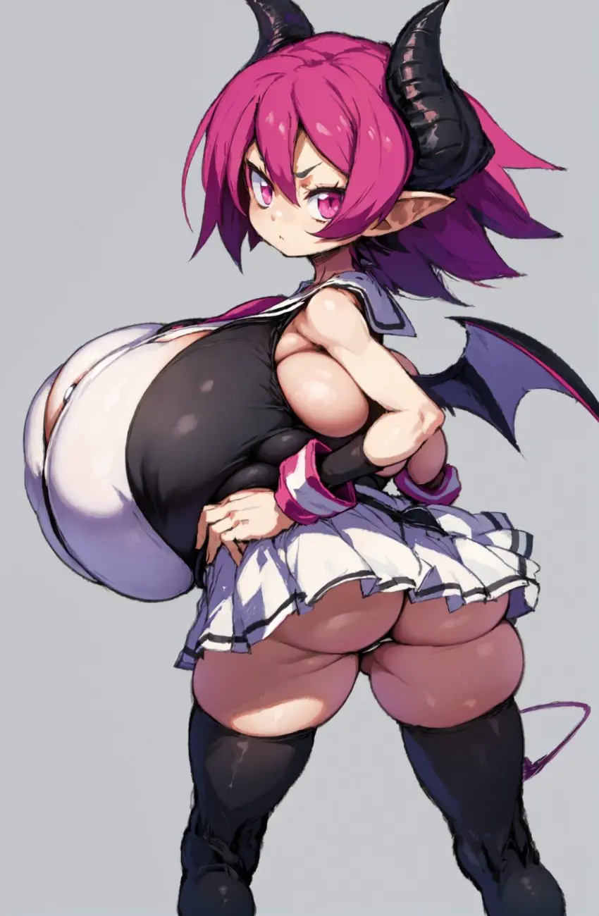 Image big_breasts,breasts,female,large_breasts,looking_at_viewer,short_hair,ass,big_ass,huge_ass,looking_back,ai_generated,huge_breasts,pink_hair,gigantic_breasts,massive_breasts,shortstack,large_ass,short_stack,disgaea,nippon_ichi_software,hornymoron,disgaea_3,raspberyl