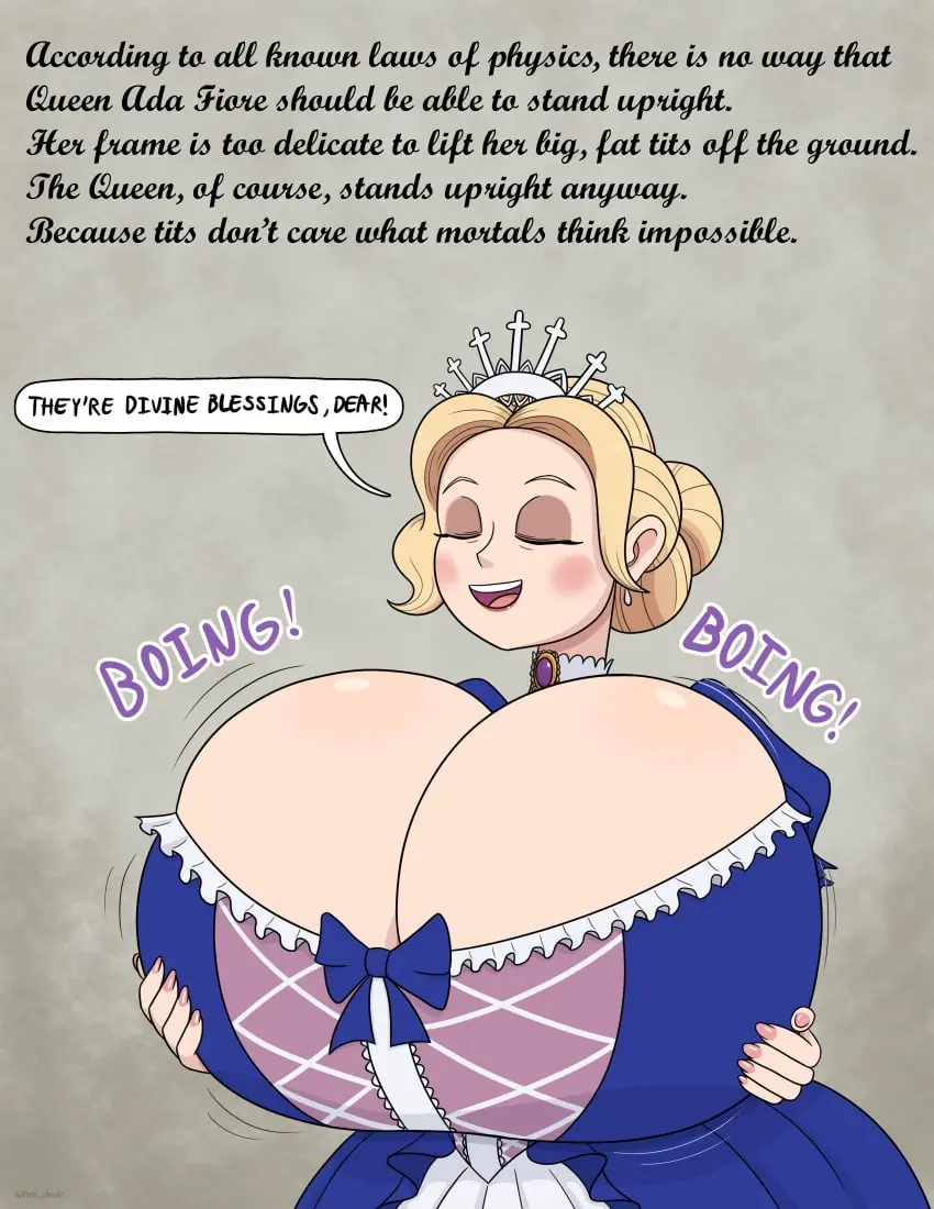 Image 1girls,big_breasts,blush,breasts,clothed,clothing,female,simple_background,white_background,earrings,milf,cleavage,clothed_female,color,jewelry,huge_breasts,2d,text,breasts_bigger_than_head,hyper_breasts,tagme,blonde_hair,dress,original_character,pale-skinned_female,pale_skin,closed_eyes,dialogue,ribbon,english_text,bouncing_breasts,holding_breast,blonde_female,speech_bubble,queen,giant_breasts,painted_nails,hyper,grabbing_own_breast,meme_reference,blue_dress,crown,older_female,onomatopoeia,twitter_username,funny,royal,humor,pendant,pendant_choker,bee_movie,benerusian,cursive,noxshade,queen_ada_fiore