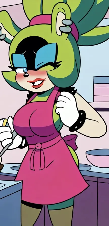 Image 1girls,big_breasts,breasts,female,ai_generated,tagme,makeup,sonic_(series),wife,sonic_the_hedgehog_(idw),surge_the_tenrec,apron_only