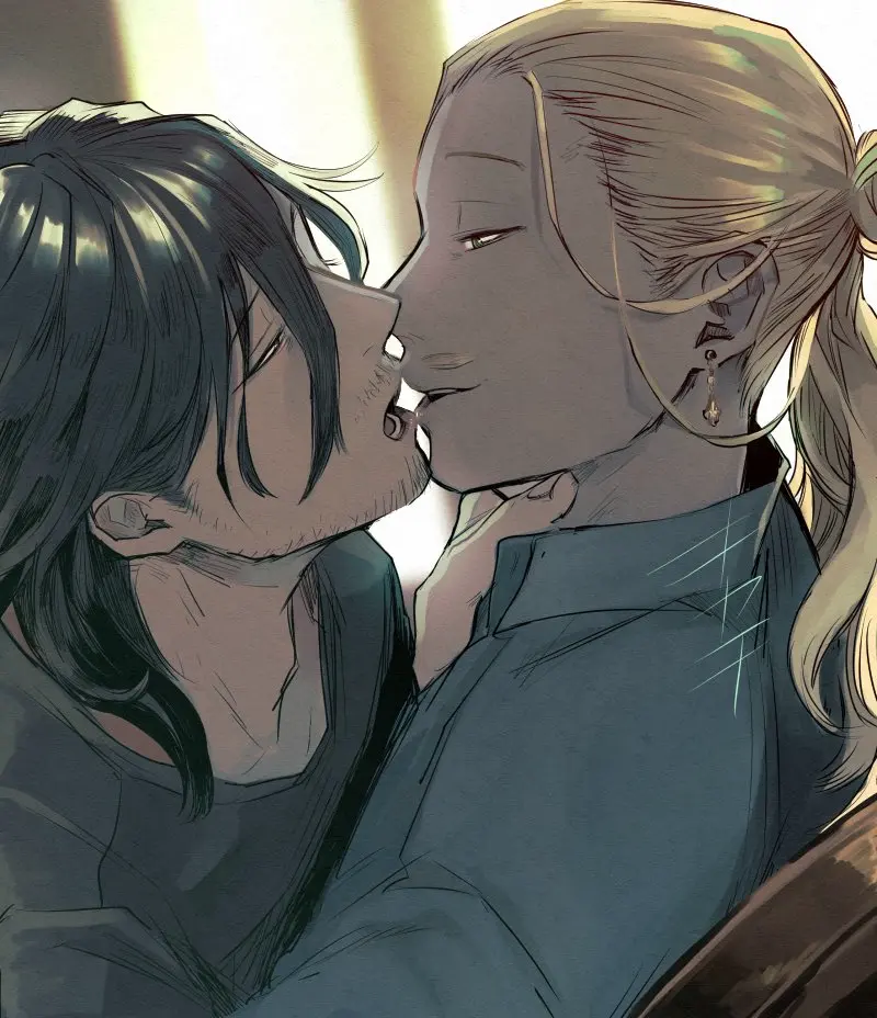 Image long_hair,open_mouth,black_hair,male,2boys,male_only,yaoi,blonde_hair,my_hero_academia,gay,fully_clothed,tagme_(artist),close-up,hand_on_neck,aizawa_shouta,eraserhead,hizashi_yamada,present_mic,shouta_aizawa,kiyatim8,shounen_ai,yamada_hizashi