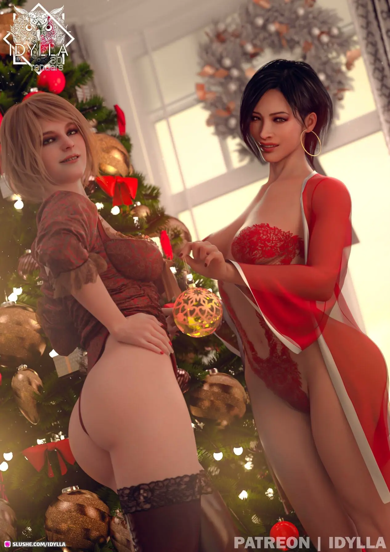 Image female,female_only,2girls,nude,female_focus,wide_hips,nude_female,tagme,busty,3d,hourglass_figure,christmas,nudity,capcom,resident_evil,ada_wong,idylla,ashley_graham,ashley_graham_(ella_freya),resident_evil_4,resident_evil_4_remake,ada_wong_(adriana),christmas_outfit,christmas_tree