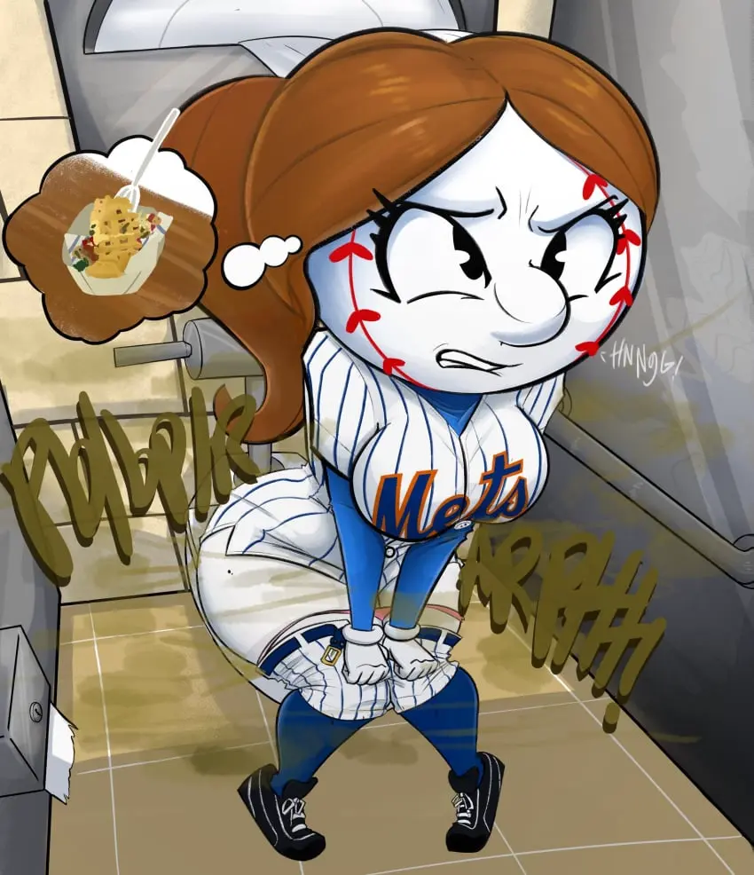 Image big_ass,tagme,public,onomatopoeia,fart,bathroom_stall,baseball_uniform,toilet_use,lewdpunch,mrs._met,public_bathroom