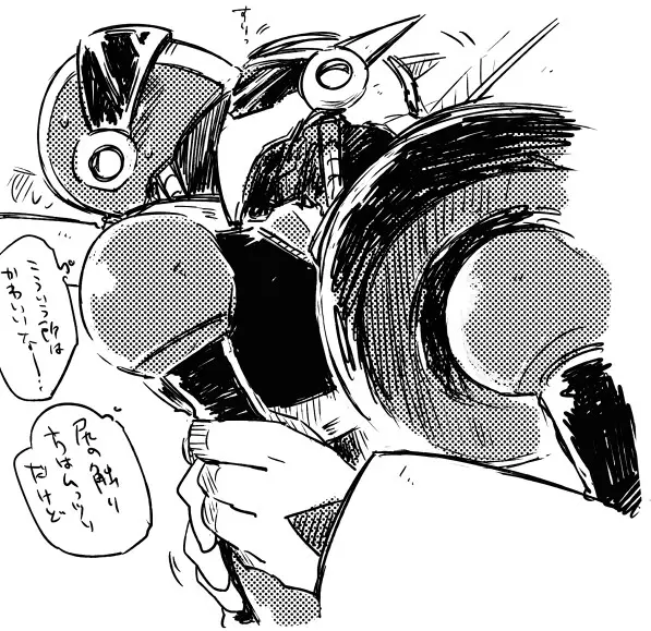 Image male,sweat,2boys,male/male,male_only,yaoi,2d,gay,black_and_white,monochrome,dialogue,sweating,translation_request,2d_artwork,speech_bubble,japanese_text,robot,helmet,no_visible_genitalia,looking_up,visor,robot_boy,cuddling,android,masked,intimate,mega_man,holding_onto_partner,android_boy,bike_helmet,robot_on_robot,mega_man(classic),mega_man_10,mega_man_7,nitro_man,turbo_man,はまき_(artist)