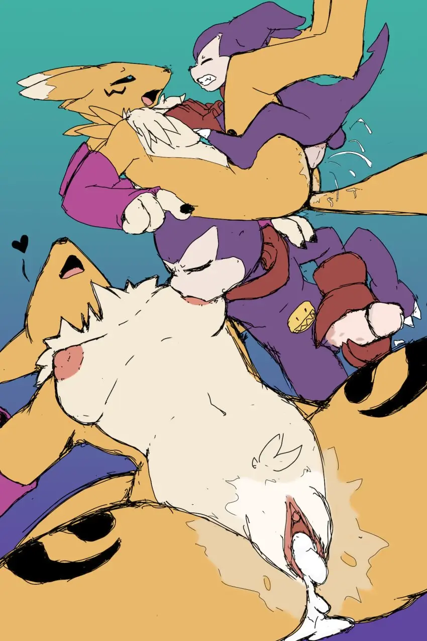 Image breasts,female,hi_res,nipples,cum,male,penis,pussy,colored,sex,duo,male/female,size_difference,anthro,cum_in_pussy,cum_inside,vaginal_penetration,looking_pleasured,penetration,genital_fluids,legs_up,bodily_fluids,canid,canine,fur,genitals,mammal,yellow_body,yellow_fur,breast_grab,breast_sucking,leaking_cum,white_body,purple_body,from_front_position,bandai_namco,digimon,digimon_(species),renamon,white_fur,heart_symbol,small_dom_big_sub,third-party_edit,vaginal_fluids,cum_splatter,sucking,cum_on_penis,hand_on_breast,imp,breast_play,color_edit,anvil_position,impmon,vulapa