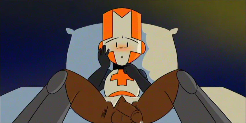 Image clothed,male,penis,male_only,gay,black_skin,toony,newgrounds,retro_artstyle,big_head,indoors_sex,friends_with_benefits,castle_crashers,orange_knight