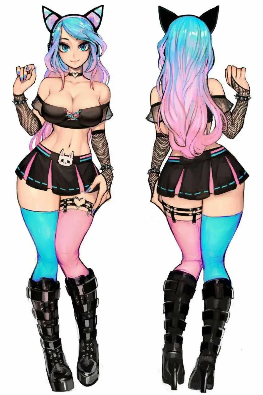 Image 1girls,breasts,clothed,clothing,female,female_only,large_breasts,long_hair,looking_at_viewer,no_bra,simple_background,smile,standing,white_background,blue_eyes,blue_hair,gloves,thighhighs,female_focus,thick_thighs,thighs,multicolored_hair,headwear,cat_ears,virtual_youtuber,hips,waist,bare_shoulders,belly,belly_button,pink_hair,tagme,medium_breasts,nail_polish,curvy,curvy_figure,necklace,pose,back,hand_on_hip,cute,miniskirt,skirt,thin_waist,legs_together,back_view,abs,gamer_girl,boots,indie_virtual_youtuber,nails,goth,two_colored_hair,facing_viewer,short_skirt,unknown_artist,long_gloves,silvervale