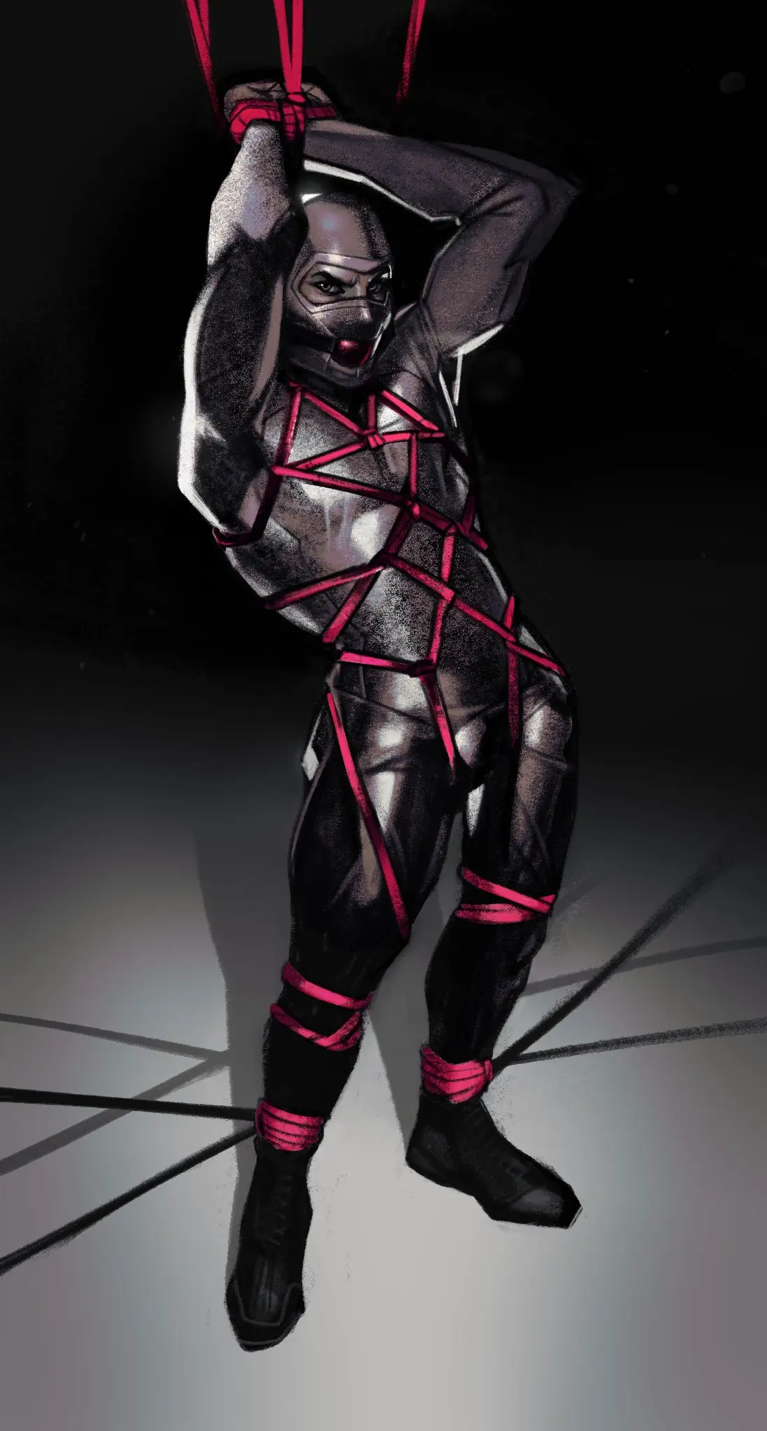 Image human,male,male_only,submissive_male,tied_up,caught,ball_gag,rope_bondage,full_body_suit,grumpy_gray_guy,grumpy_sub,robber
