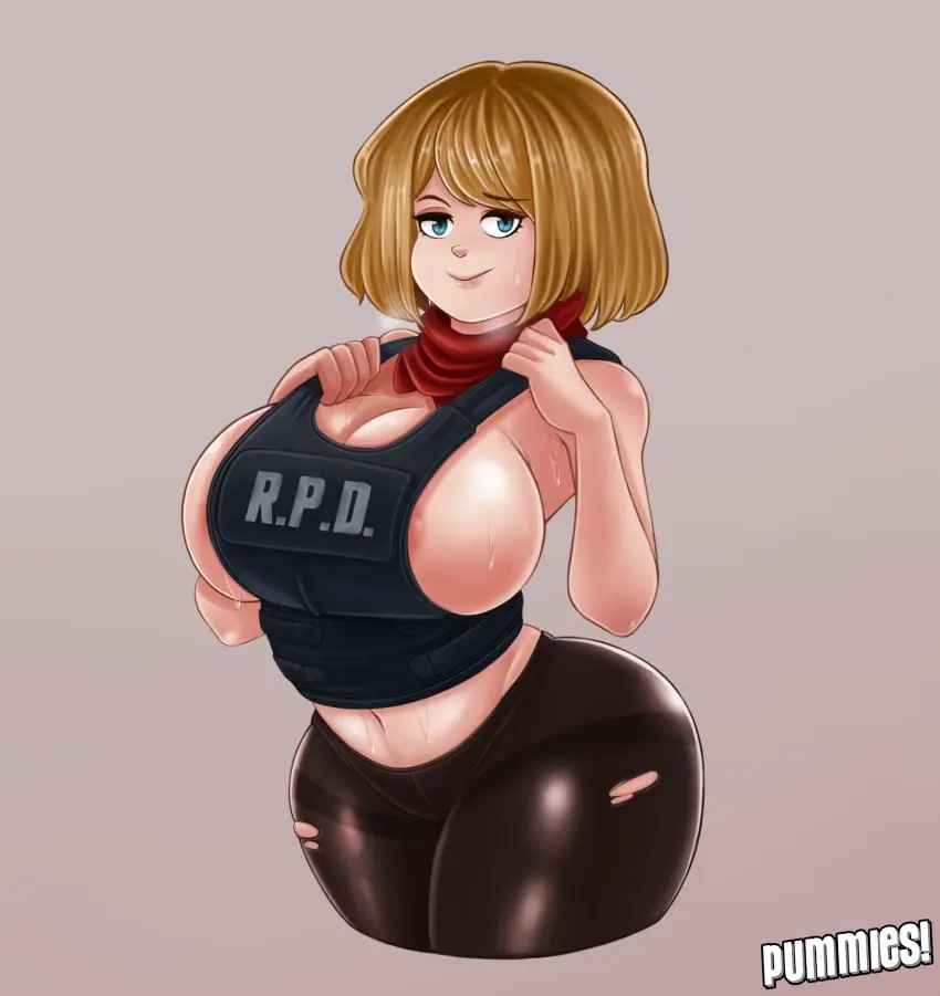 Image big_breasts,breasts,female,female_only,large_breasts,standing,blue_eyes,navel,sweat,female_focus,voluptuous,wide_hips,bare_midriff,cleavage,sideboob,tagme,blonde_hair,busty,curvy,curvy_figure,hourglass_figure,scarf,pantyhose,capcom,resident_evil,bursting_breasts,overflowing_breasts,ashley_graham,ashley_graham_(ella_freya),resident_evil_4,resident_evil_4_remake,pummies,flak_jacket