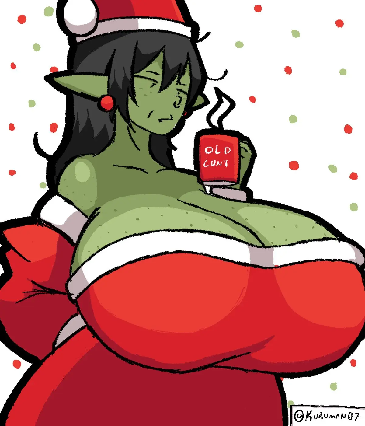 Image 1girls,big_breasts,breasts,clothing,female,large_breasts,milf,cleavage,huge_breasts,gigantic_breasts,massive_breasts,green_skin,original,original_character,busty,curvy,mature_female,chubby,green_body,giant_breasts,goblin,goblin_female,kuruman