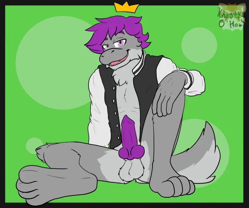 Image clothed,clothing,hi_res,looking_at_viewer,simple_background,smile,solo,male,penis,tail,erection,male_only,digital_media_(artwork),balls,hair,anthro,absurd_res,nintendo,smug,fur,genitals,paws,topwear,khryaus_o'howl_(artist),king_(crmlcd)