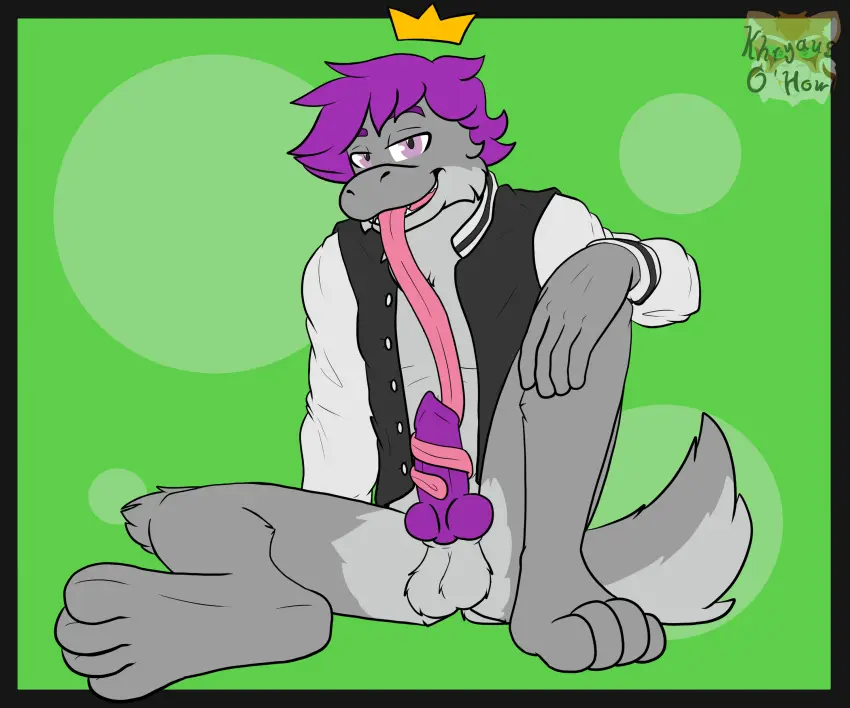 Image clothed,clothing,hi_res,looking_at_viewer,simple_background,smile,solo,male,oral,penis,tail,tongue_out,tongue,sex,erection,male_only,digital_media_(artwork),balls,hair,anthro,absurd_res,nintendo,smug,fur,genitals,paws,topwear,long_tongue,tonguejob,khryaus_o'howl_(artist),king_(crmlcd)