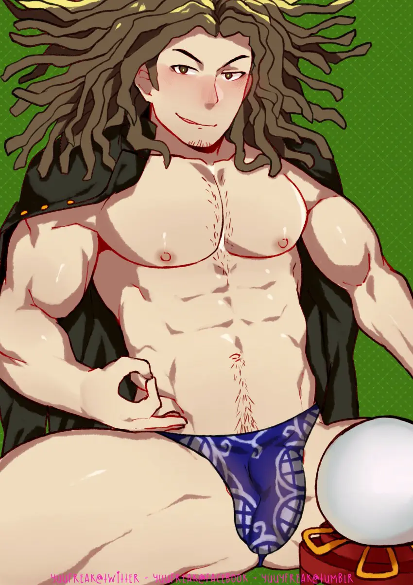 Image nipples,solo,male,underwear,big_hair,muscular,muscular_male,male_only,yaoi,bara,bulge,male_nipples,penis_outline,danganronpa,danganronpa_1,yuufreak,hagakure_yasuhiro