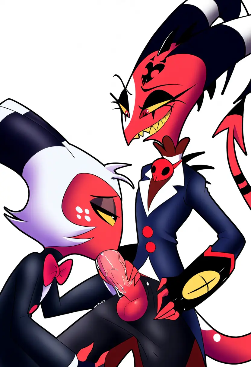 Image male,penis,horns,ai_generated,yaoi,cock,demon,demon_boy,gay,red_skin,helluva_boss,novelai,sucking,sucking_penis,imp,moxxie_(helluva_boss),blitzo_(helluva_boss),faggot,2demons,majoradrianai,cheating_with_boss