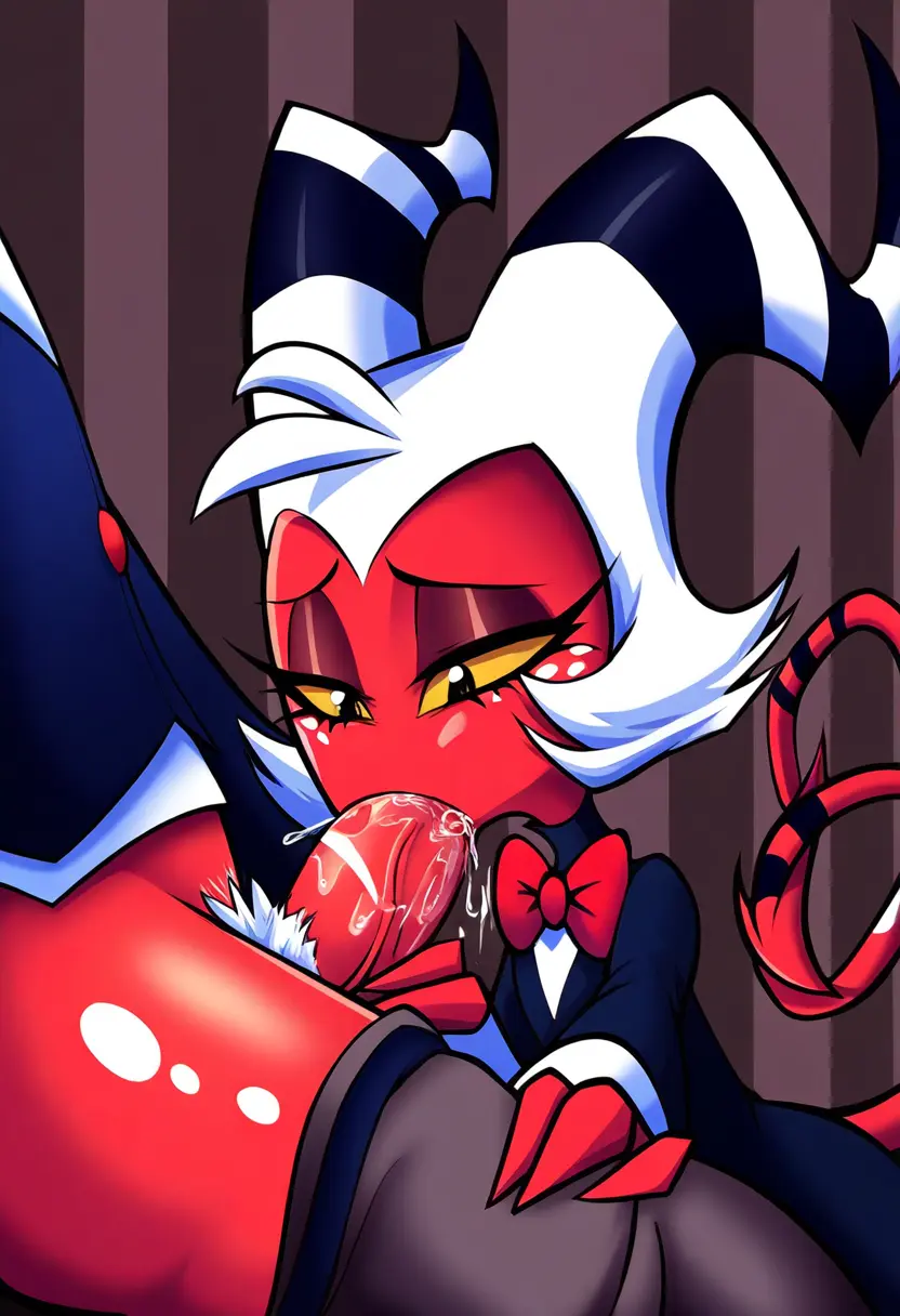 Image male,penis,horns,ai_generated,yaoi,cock,demon,demon_boy,gay,red_skin,helluva_boss,novelai,sucking,sucking_penis,imp,moxxie_(helluva_boss),blitzo_(helluva_boss),faggot,2demons,majoradrianai,cheating_with_boss