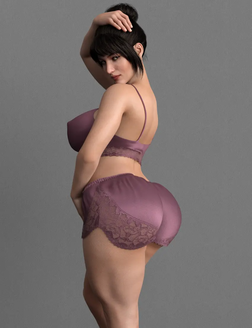Image black_hair,white_skin,ponytail,milf,lingerie,original_character,posing,3d,3d_(artwork),white_body,3d_model,posing_for_the_viewer,babydoll,original_artwork,onlythicks,satin