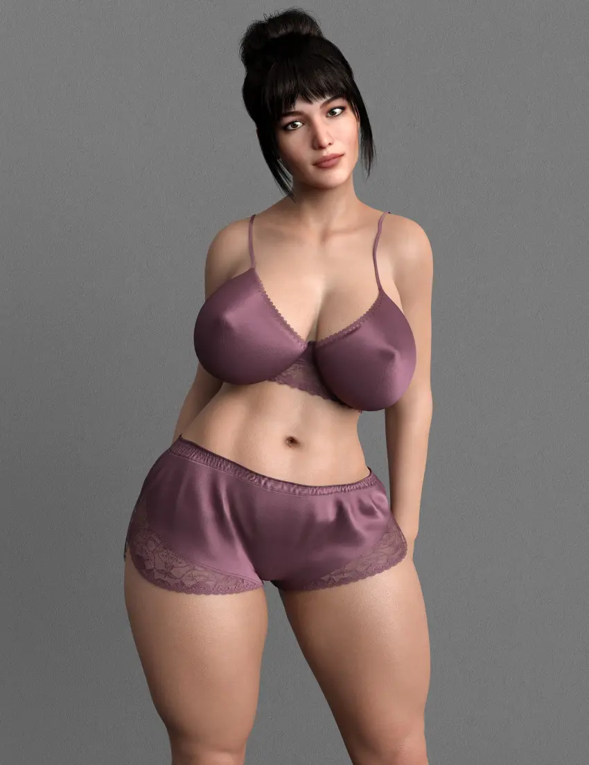 Image black_hair,white_skin,ponytail,milf,lingerie,original_character,posing,3d,3d_(artwork),white_body,3d_model,posing_for_the_viewer,babydoll,original_artwork,onlythicks,satin