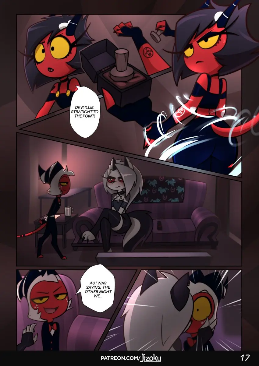 Image female,1boy,2girls,male,thighhighs,tagme,smaller_male,thigh_highs,hellhound,helluva_boss,loona_(helluva_boss),larger_female,imp,moxxie_(helluva_boss),millie_(helluva_boss),jizoku