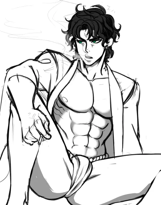 Image 1boy,black_hair,male,muscular,muscular_male,male_only,bulge_through_clothing,jojo's_bizarre_adventure,boxers,stardust_crusaders,joestar_birthmark,jotaro_kujo