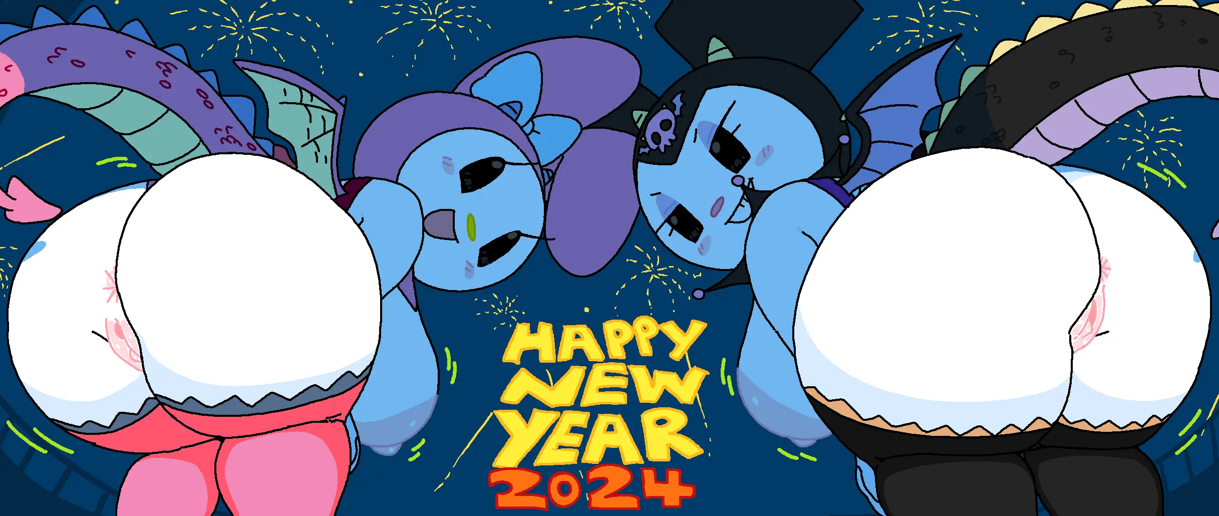 Image female,female_only,2girls,multiple_girls,pussy,ass,anthro,tagme,kuromi,my_melody,onegai_my_melody,sanrio,new_year,cassettedream,dream-cassette,hoshime