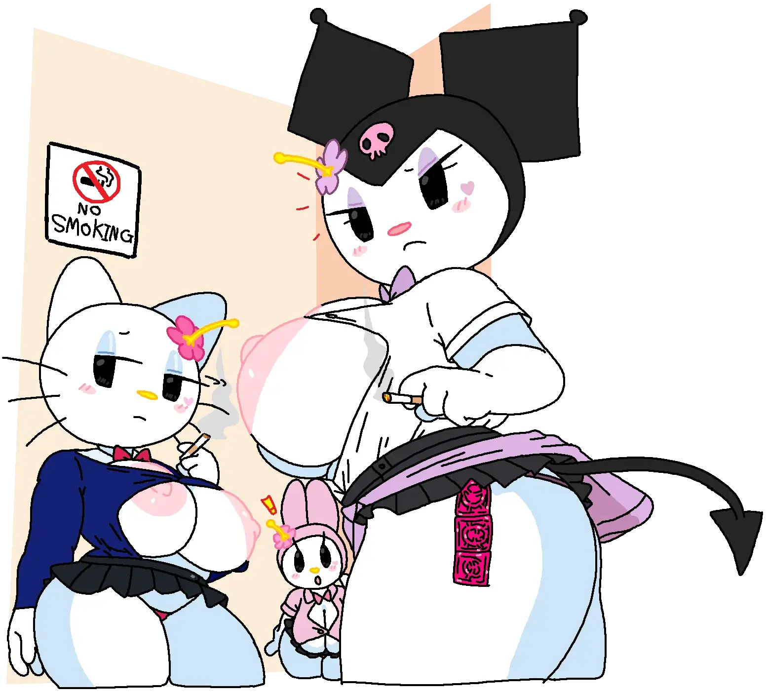 Image big_breasts,breasts,female,female_only,yellow_background,anthro,tagme,condom,kuromi,my_melody,onegai_my_melody,sanrio,smoking,transparent_background,cassettedream,dream-cassette,hoshime,hello_kitty,hello_kitty_(series),hello_kitty_(character),kitty_white