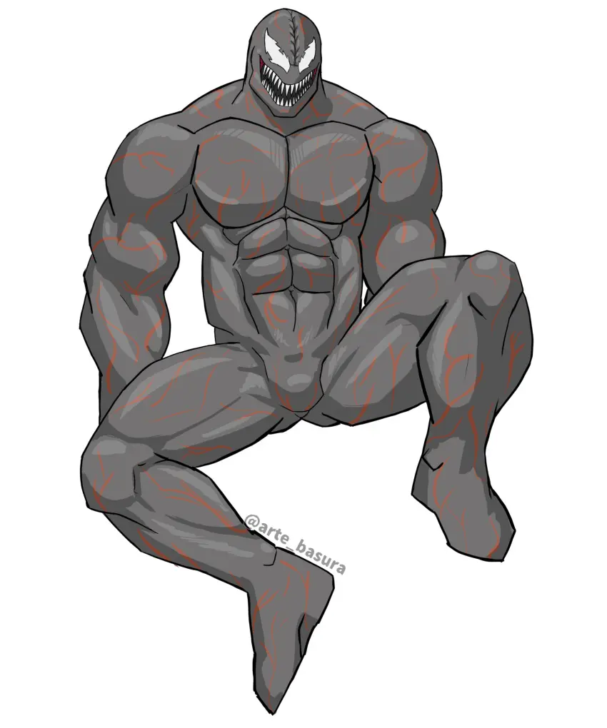 Image smile,solo,male,humanoid,muscular,male_only,yaoi,shadow,teeth,monster,bara,bulge,abs,vein,alien,marvel,marvel_comics,monster_boy,body,alien_boy,sharp,symbiote,view,grey,front,arte_basura,riot_(marvel),venom_(2018)