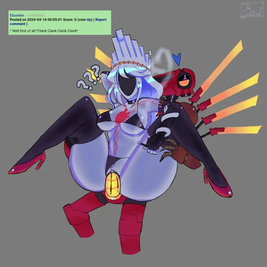 Image 1girls,breasts,female,shiny_skin,1boy,male,underwear,male/female,cum_in_pussy,monster_girl,faceless_female,commentary_request,rule_63,cigarette,robot,confused,shiny_breasts,shiny_clothes,thecykox29!,ultrakill,minos_prime_(ultrakill),prime_soul,v2_(ultrakill)
