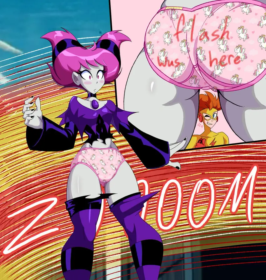 Image 1girls,female,1boy,male,panties,underwear,female_focus,embarrassed,solo_focus,dc,dc_comics,torn_clothes,toonami,teen_titans,pink_panties,cartoon_network,exposed_panties,pink_underwear,jinx_(dc),euf,imsomethingradical,childish_panties,print_panties,kid_flash,wally_west,exposed_underwear,underpants,underwear_exposed