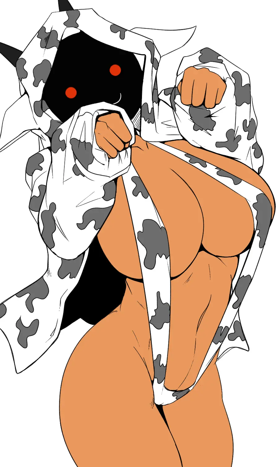 Image 1girls,female,dark_skin,cow_print,dark-skinned_female,slingshot_swimsuit,blazblue,fecharis,taokaka,kaka_(blazblue),coco_(artist)