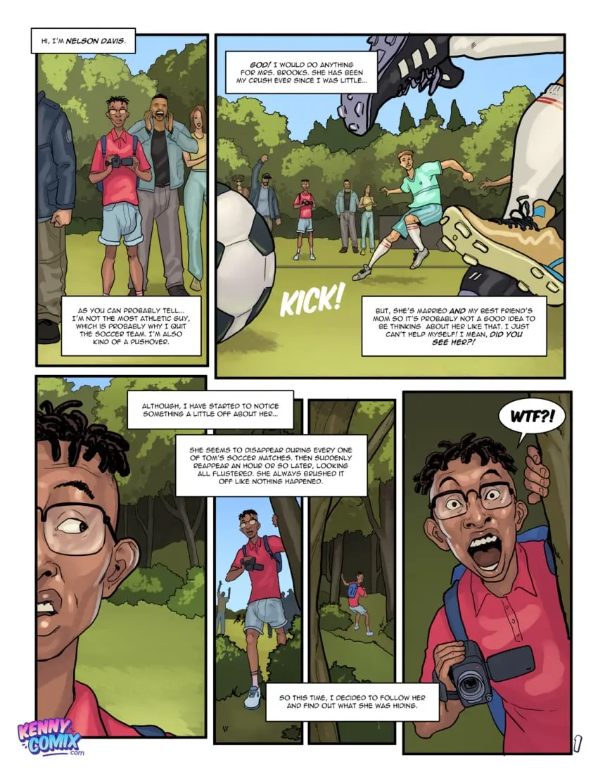 Image female,light-skinned_female,light_skin,male,dark-skinned_male,dark_skin,interracial,milf,text,tagme,blonde_hair,comic,dialogue,english_text,speech_bubble,older_female,younger_male,page_number,voyeur,voyeurism,page_1,kennycomix,soccer_ball,soccer,soccer_uniform,my_friend's_hot_soccer_mom_(comic),nelson_davis,stacy_brooks,yair,soccer_shoes