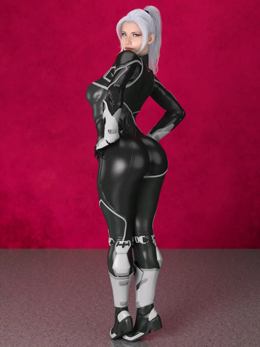 Image 1girls, big_breasts, breasts, female, looking_at_viewer, white_hair, ass, big_ass, thick_thighs, thighs, voluptuous, ponytail, wide_hips, fat_ass, thick_ass, artist_request, busty, curvy, curvy_body, curvy_female, mature_female, 3d, slim_waist, latex, tight_clothing, ass_focus, eye_contact, thick_hips, thick_legs, mature, bodysuit, large_ass, top_heavy, marvel, marvel_comics, spider-man_(series), dat_ass, spider-man_(ps4), black_cat_(insomniac), black_cat_(marvel), felicia_hardy