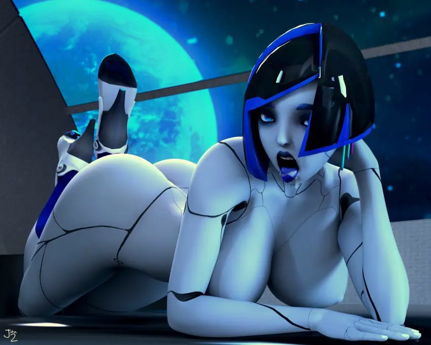 Image 1girls,female,looking_at_viewer,blue_eyes,curvy,curvy_body,curvy_female,pose,eye_contact,lipstick,robot,robot_girl,android,sexbot,subverse,demi_(subverse)