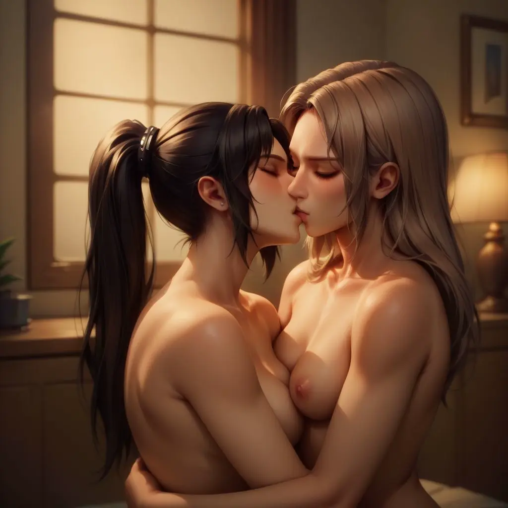 Image female,female_only,2girls,multiple_girls,nude,ai_generated,indoors,yuri,kissing,eve_(stellar_blade),stellar_blade,desgens,tachy_(stellar_blade)