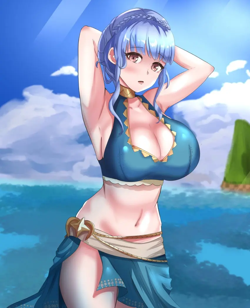 Image breasts,female,female_only,looking_at_viewer,solo,blue_hair,bikini,swimsuit,nintendo,official_alternate_costume,alternate_costume,blue_bikini,blue_swimsuit,fire_emblem,fire_emblem:_three_houses,fire_emblem_heroes,marianne_von_edmund,marianne_von_edmund_(summer),zipperqr